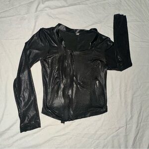 Faux Leather Fitted Jacket Top Women's Black Jacket